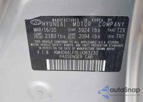 2020 Hyundai Elantra Sel from USA, damaged, VIN KMHD84LF0LU083231